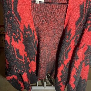 Red and Black Patterned Women's Sweater